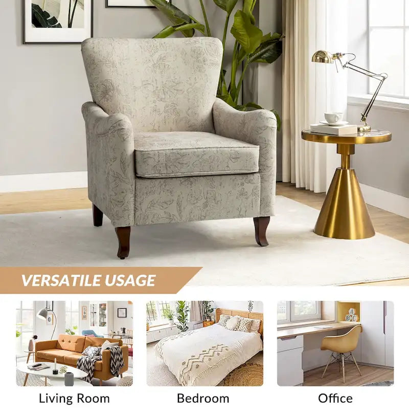 Samouel Modern Floral Upholstered Armchair with Wingback Design by HULALA HOME