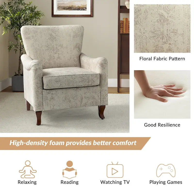 Samouel Modern Floral Upholstered Armchair with Wingback Design by HULALA HOME