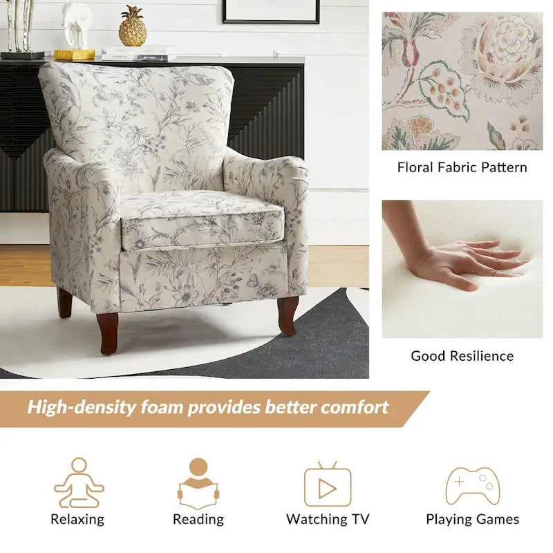 Samouel Modern Floral Upholstered Armchair with Wingback Design by HULALA HOME