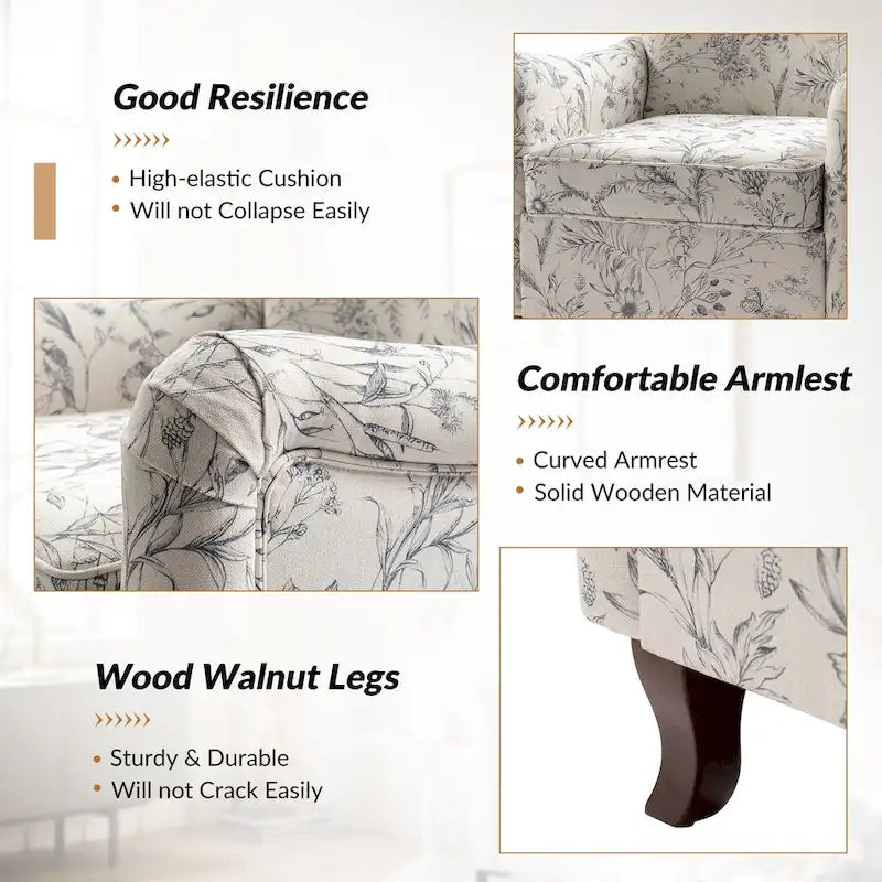 Samouel Modern Floral Upholstered Armchair with Wingback Design by HULALA HOME
