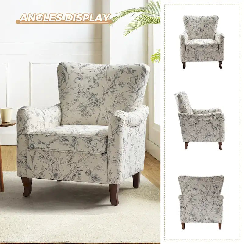 Samouel Modern Floral Upholstered Armchair with Wingback Design by HULALA HOME