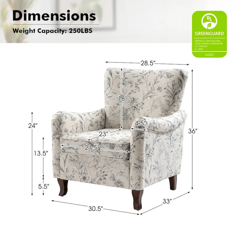 Samouel Modern Floral Upholstered Armchair with Wingback Design by HULALA HOME
