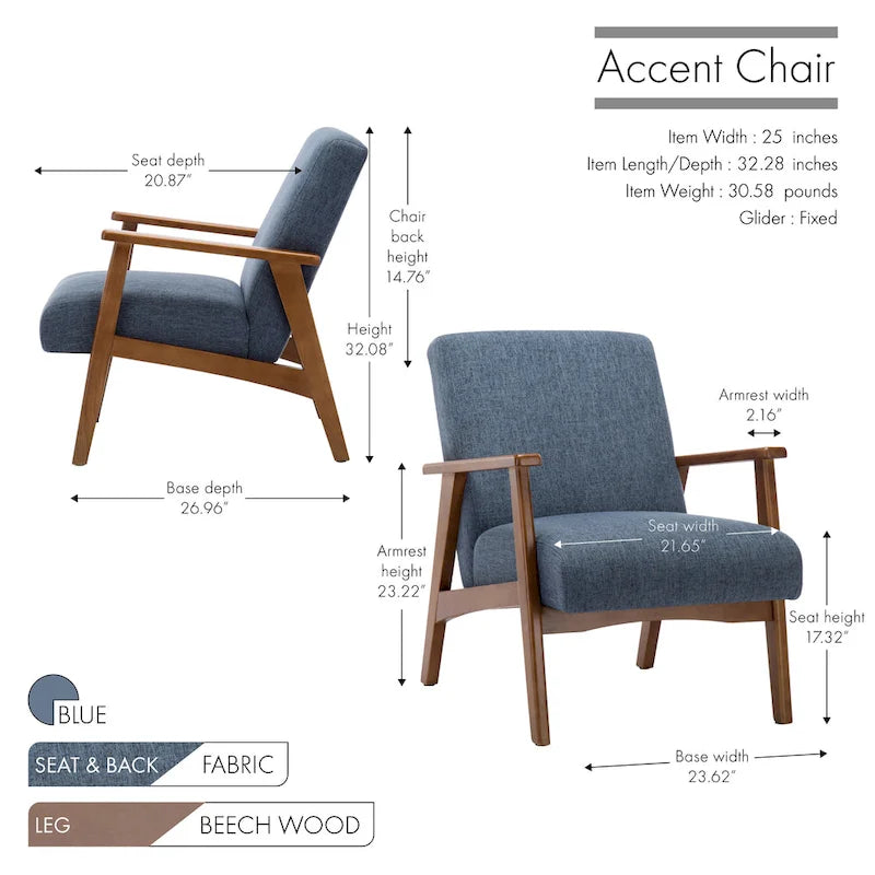Porthos Home Layla Fabric Upholstered Accent Chair with Beechwood Legs