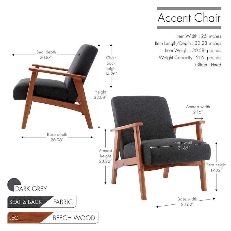 Porthos Home Layla Fabric Upholstered Accent Chair with Beechwood Legs
