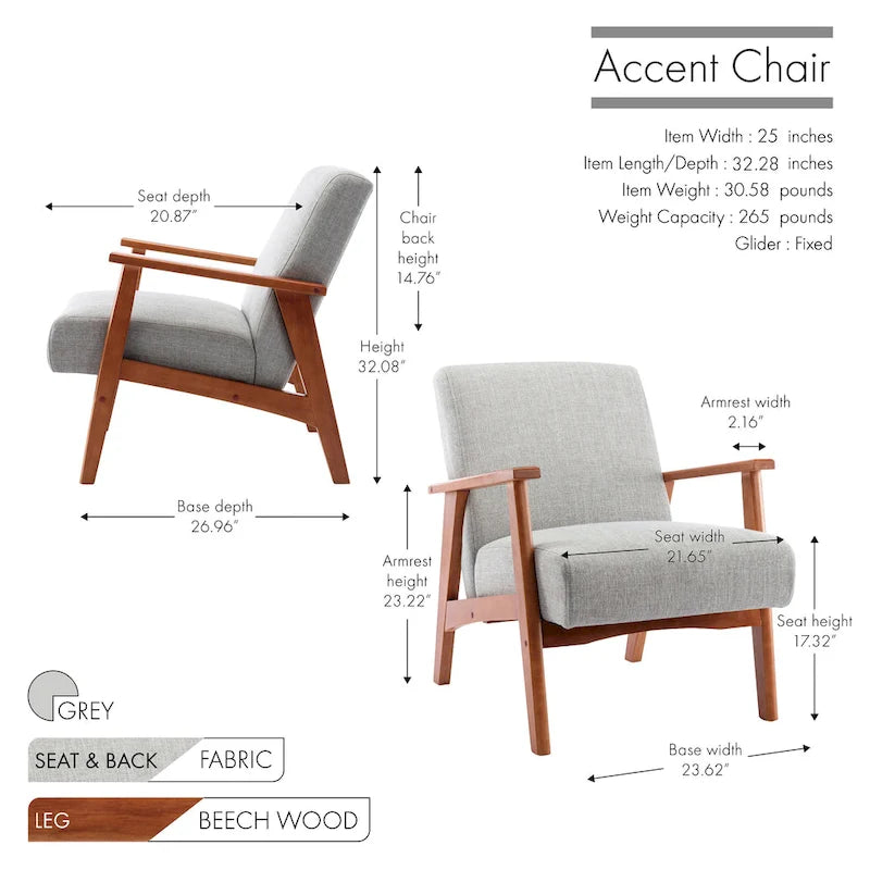 Porthos Home Layla Fabric Upholstered Accent Chair with Beechwood Legs