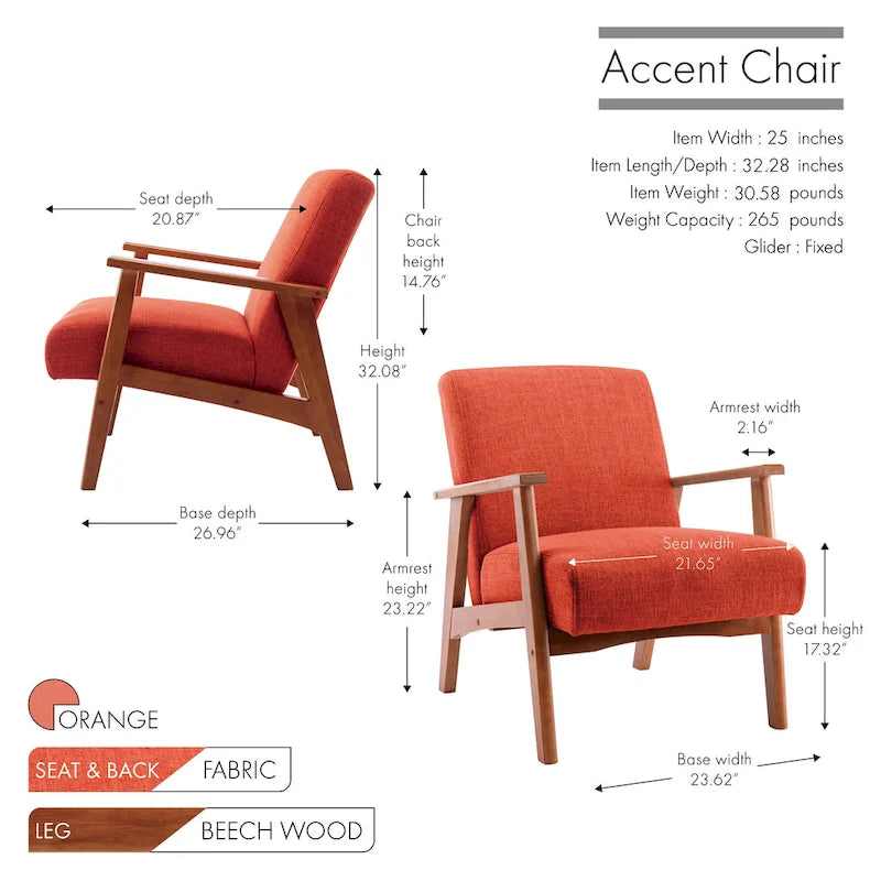 Porthos Home Layla Fabric Upholstered Accent Chair with Beechwood Legs