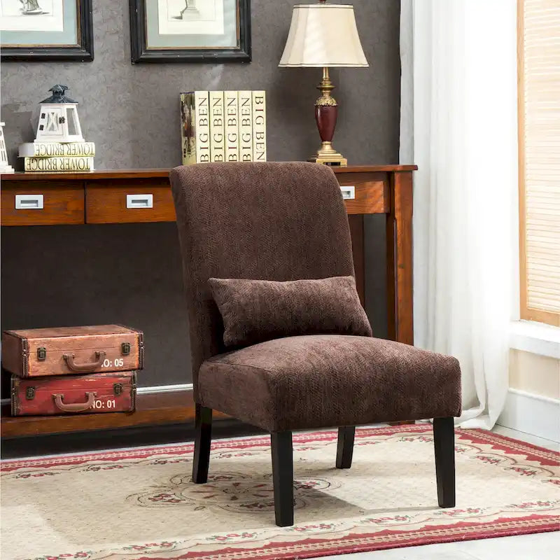 Porch & Den Vista Armless Chenille Accent Chair w/ Kidney Pillow