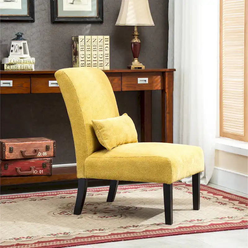 Porch & Den Vista Armless Chenille Accent Chair w/ Kidney Pillow