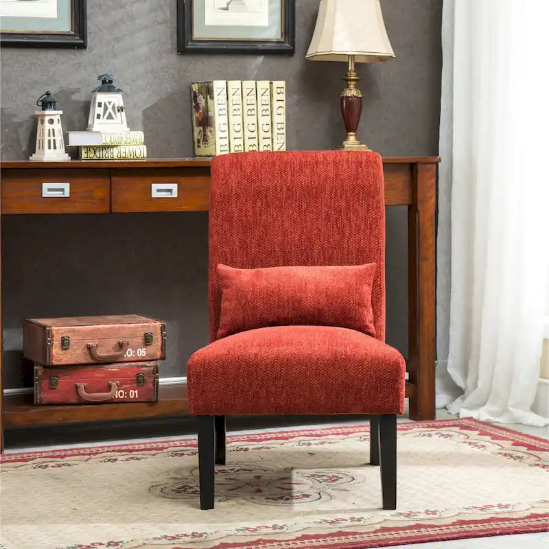 Porch & Den Vista Armless Chenille Accent Chair w/ Kidney Pillow