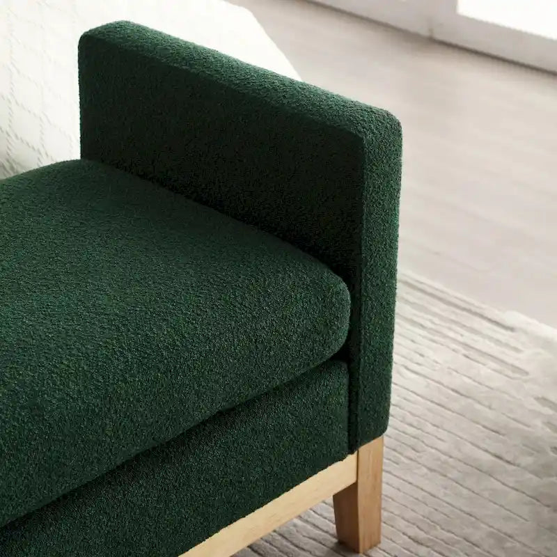 Ahşap Ayaklı Modern Bukle Kumaş Kaplı Yatak Odası Pufu