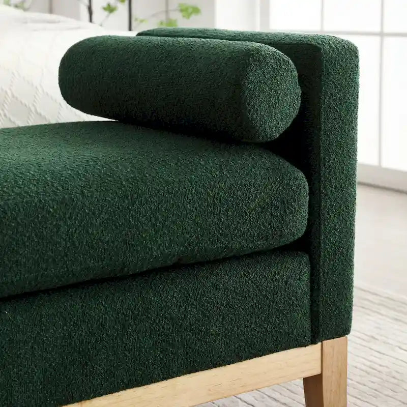 Ahşap Ayaklı Modern Bukle Kumaş Kaplı Yatak Odası Pufu
