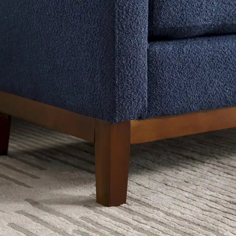 Ahşap Ayaklı Modern Bukle Kumaş Kaplı Yatak Odası Pufu