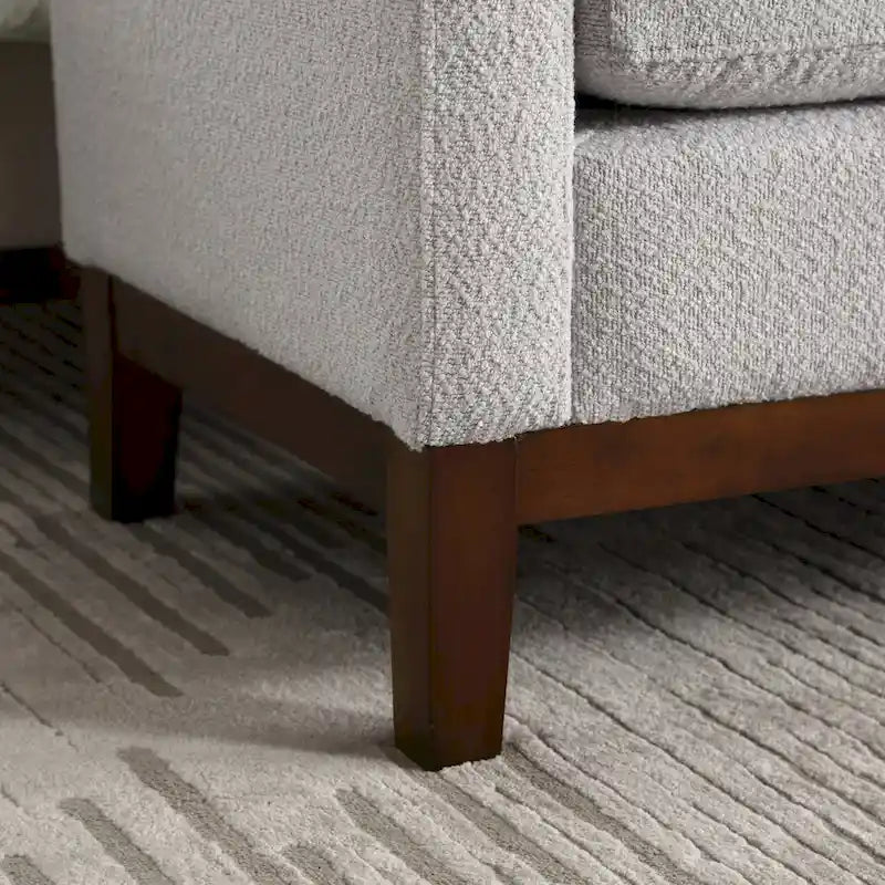 Ahşap Ayaklı Modern Bukle Kumaş Kaplı Yatak Odası Pufu