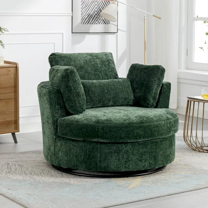 Sillón club tipo barril giratorio tapizado con base de metal