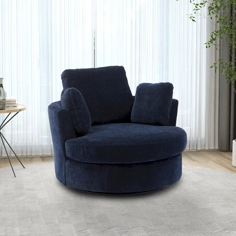 Sillón club tipo barril giratorio tapizado con base de metal