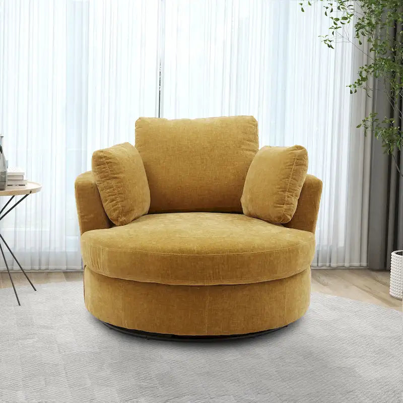 Sillón club tipo barril giratorio tapizado con base de metal