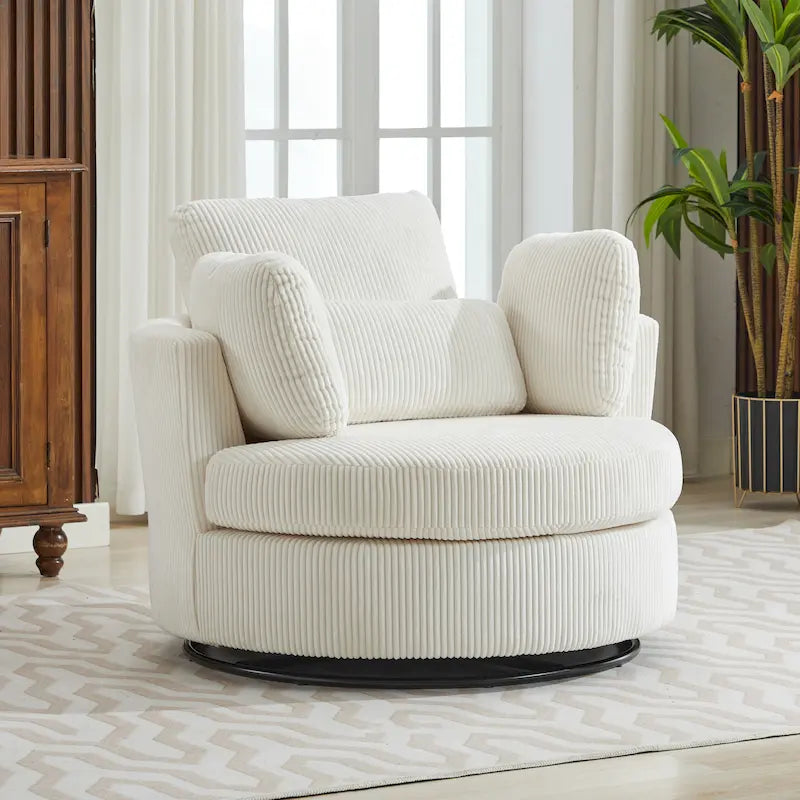 Sillón club tipo barril giratorio tapizado con base de metal
