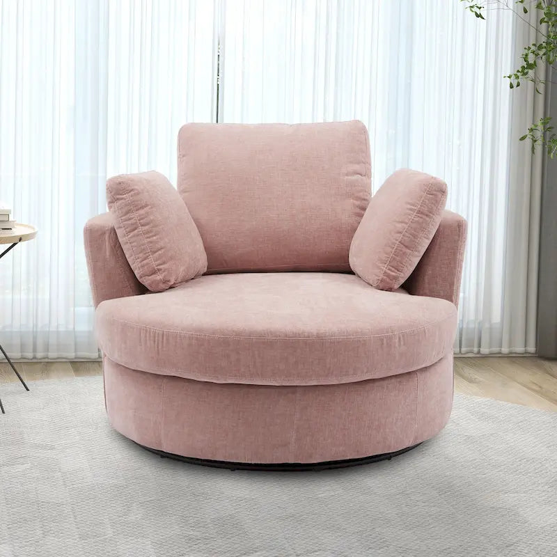 Upholstered Swivel Barrel Armchair Club Chair With Metal Base