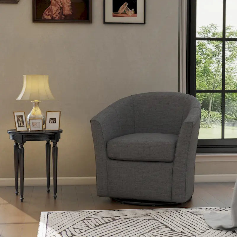 Sillón decorativo giratorio moderno tapizado, estilo barril, para la sala