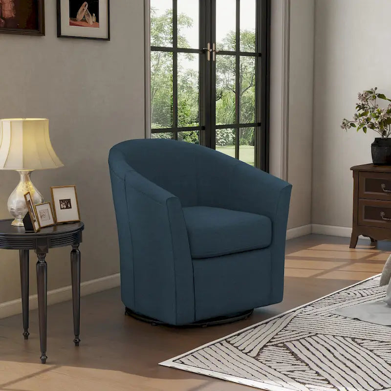 Poltrona moderna imbottita girevole a botte, poltrona d’arredo per il soggiorno