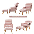 Velvet Fabric Armchair with Ottoman with Adjustable Backrest and Side Pockets