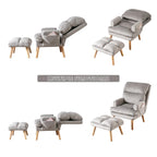 Velvet Fabric Armchair with Ottoman with Adjustable Backrest and Side Pockets