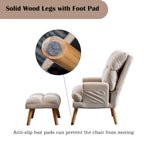 Velvet Fabric Armchair with Ottoman with Adjustable Backrest and Side Pockets
