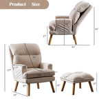 Velvet Fabric Armchair with Ottoman with Adjustable Backrest and Side Pockets