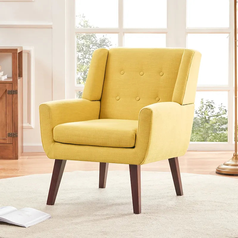 Sillón decorativo tapizado de lino moderno con capitoné HUIMO