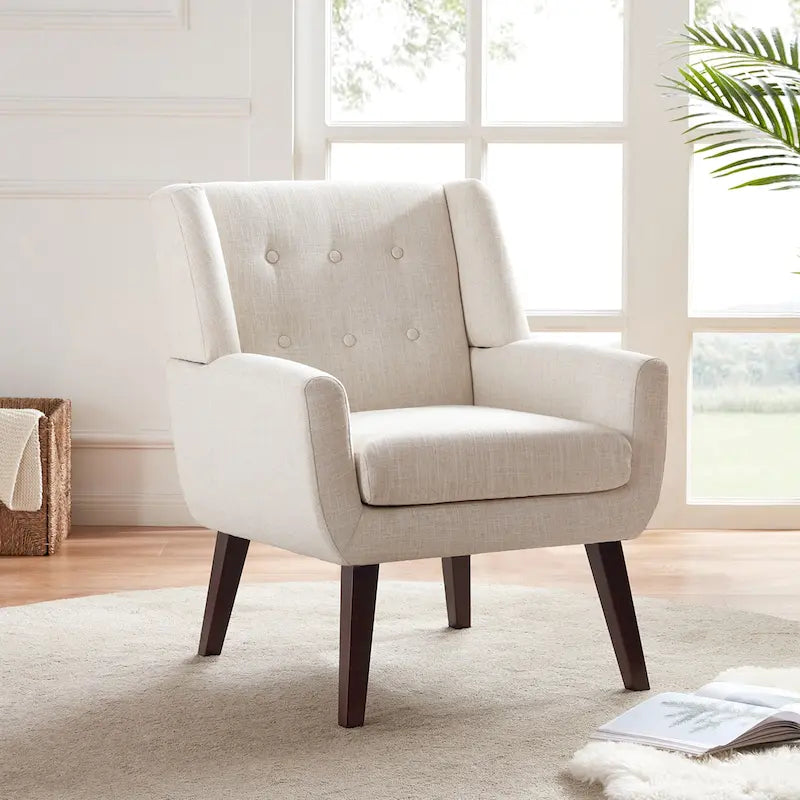 Sillón decorativo tapizado de lino moderno con capitoné HUIMO