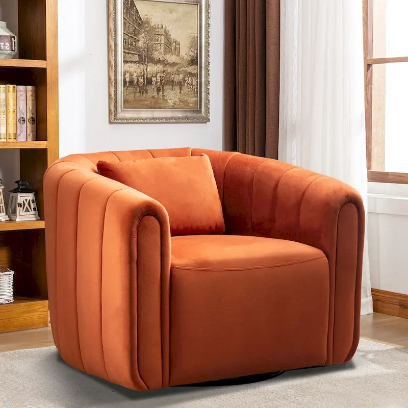 Ebello Oversize Velvet Swivel 360 Rotation Barrel Comfy Round Armchair With Plump Pillow Suitable For Living Room Bedroom