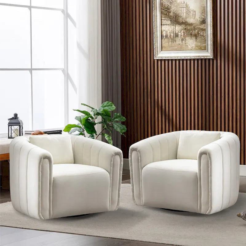 Ebello Oversize Velvet Swivel 360 Rotation Barrel Comfy Round Armchair With Plump Pillow Suitable For Living Room Bedroom