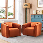 Ebello Oversize Velvet Swivel 360 Rotation Barrel Comfy Round Armchair With Plump Pillow Suitable For Living Room Bedroom