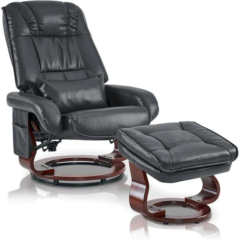 MCombo Swivel Recliners with Ottoman, Vibration Massage TV Chairs, Ergonomic Lounge Chair for Living Room, Faux Leather 4877