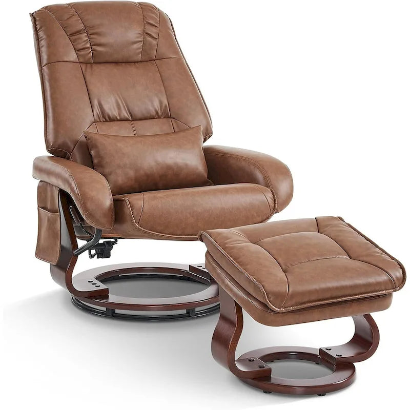 MCombo Swivel Recliners with Ottoman, Vibration Massage TV Chairs, Ergonomic Lounge Chair for Living Room, Faux Leather 4877