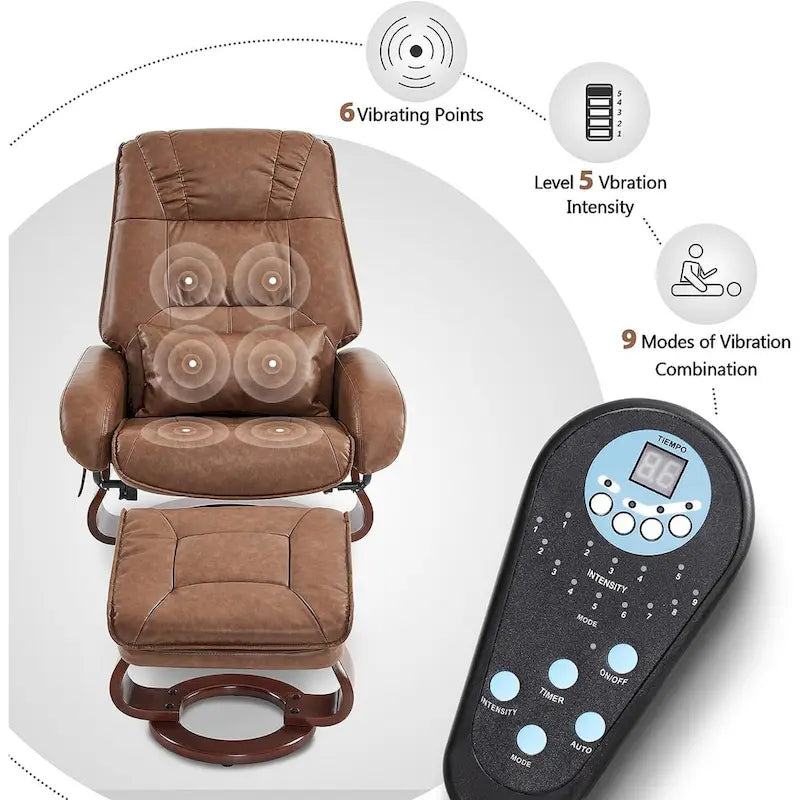 MCombo Swivel Recliners with Ottoman, Vibration Massage TV Chairs, Ergonomic Lounge Chair for Living Room, Faux Leather 4877