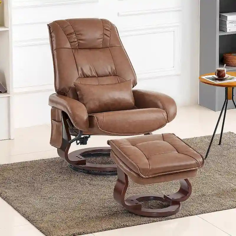 MCombo Swivel Recliners with Ottoman, Vibration Massage TV Chairs, Ergonomic Lounge Chair for Living Room, Faux Leather 4877