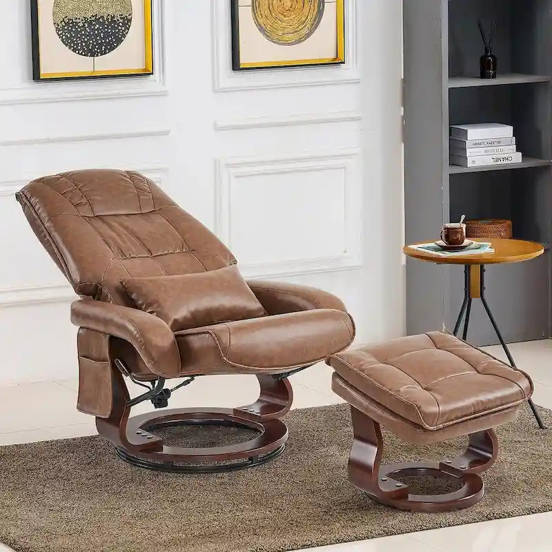 MCombo Swivel Recliners with Ottoman, Vibration Massage TV Chairs, Ergonomic Lounge Chair for Living Room, Faux Leather 4877