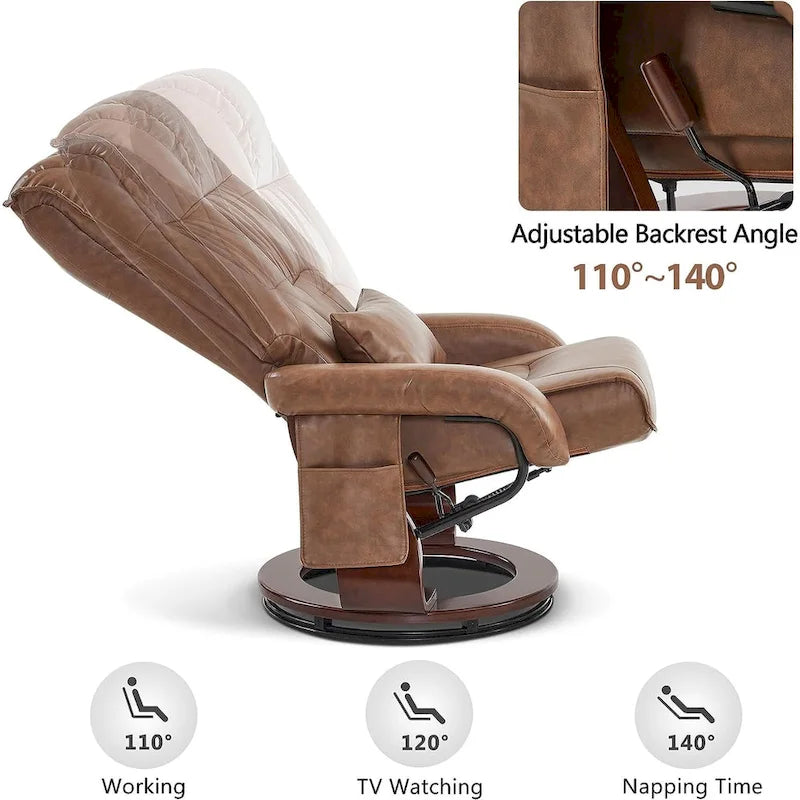 MCombo Swivel Recliners with Ottoman, Vibration Massage TV Chairs, Ergonomic Lounge Chair for Living Room, Faux Leather 4877