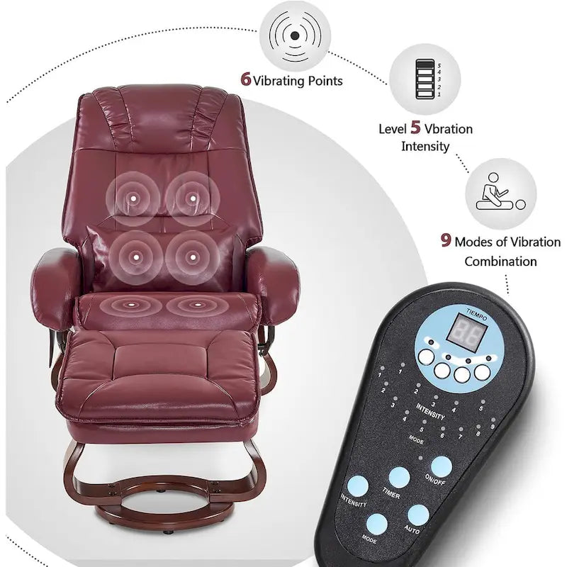 MCombo Swivel Recliners with Ottoman, Vibration Massage TV Chairs, Ergonomic Lounge Chair for Living Room, Faux Leather 4877