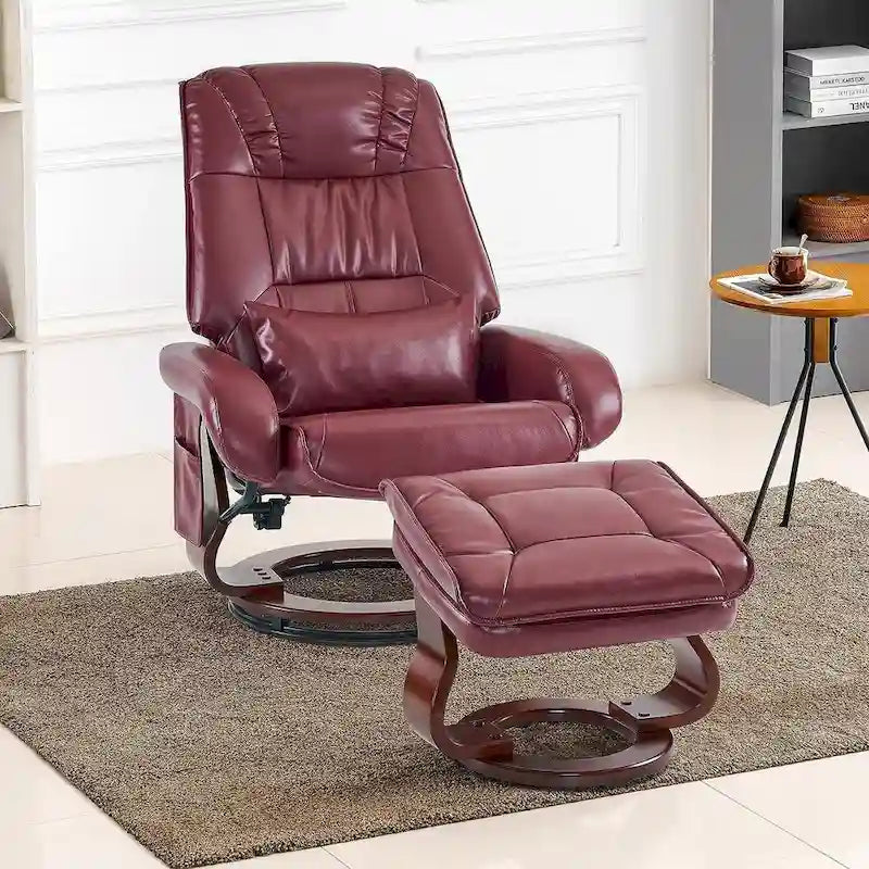 MCombo Swivel Recliners with Ottoman, Vibration Massage TV Chairs, Ergonomic Lounge Chair for Living Room, Faux Leather 4877