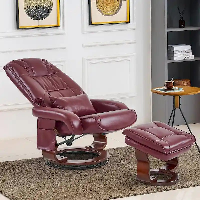 MCombo Swivel Recliners with Ottoman, Vibration Massage TV Chairs, Ergonomic Lounge Chair for Living Room, Faux Leather 4877