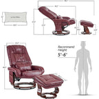MCombo Swivel Recliners with Ottoman, Vibration Massage TV Chairs, Ergonomic Lounge Chair for Living Room, Faux Leather 4877