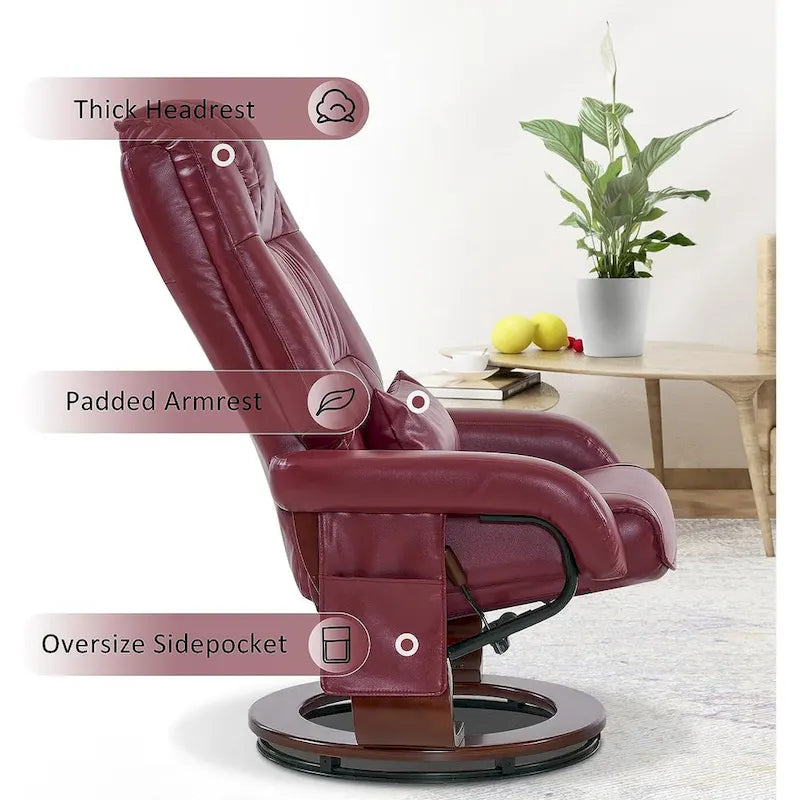 MCombo Swivel Recliners with Ottoman, Vibration Massage TV Chairs, Ergonomic Lounge Chair for Living Room, Faux Leather 4877