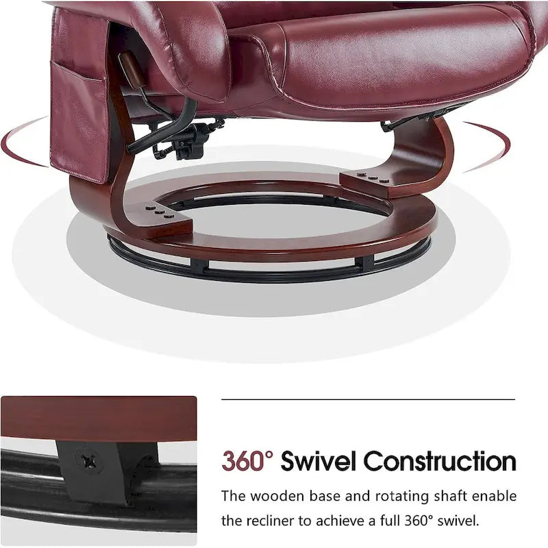 MCombo Swivel Recliners with Ottoman, Vibration Massage TV Chairs, Ergonomic Lounge Chair for Living Room, Faux Leather 4877