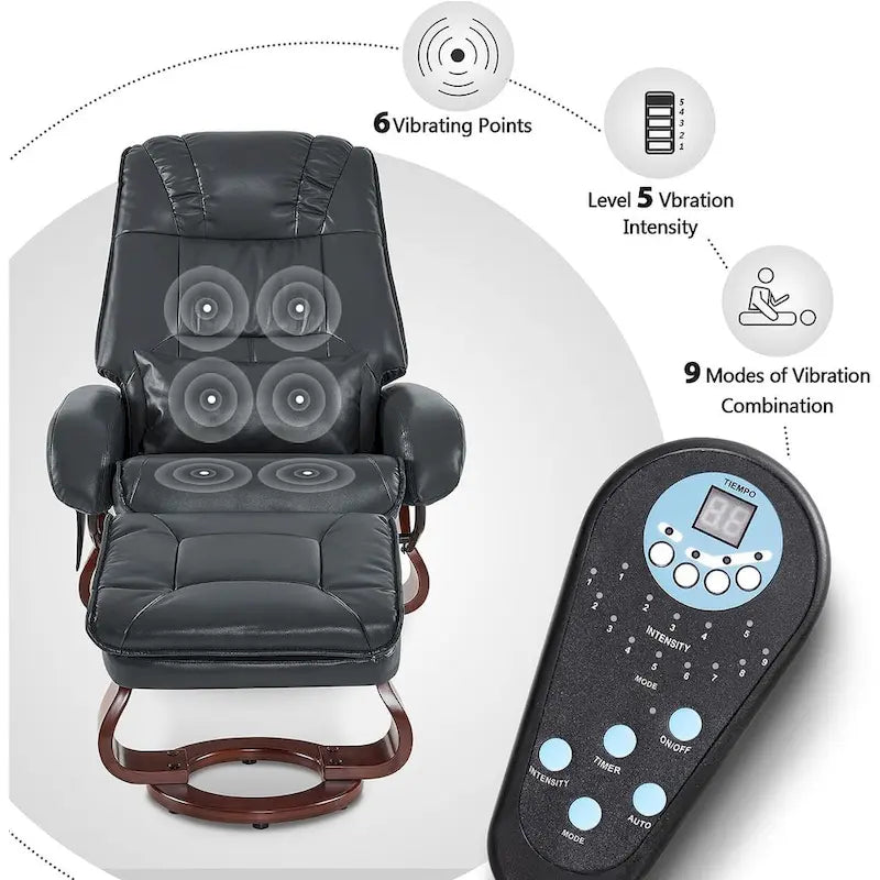 MCombo Swivel Recliners with Ottoman, Vibration Massage TV Chairs, Ergonomic Lounge Chair for Living Room, Faux Leather 4877
