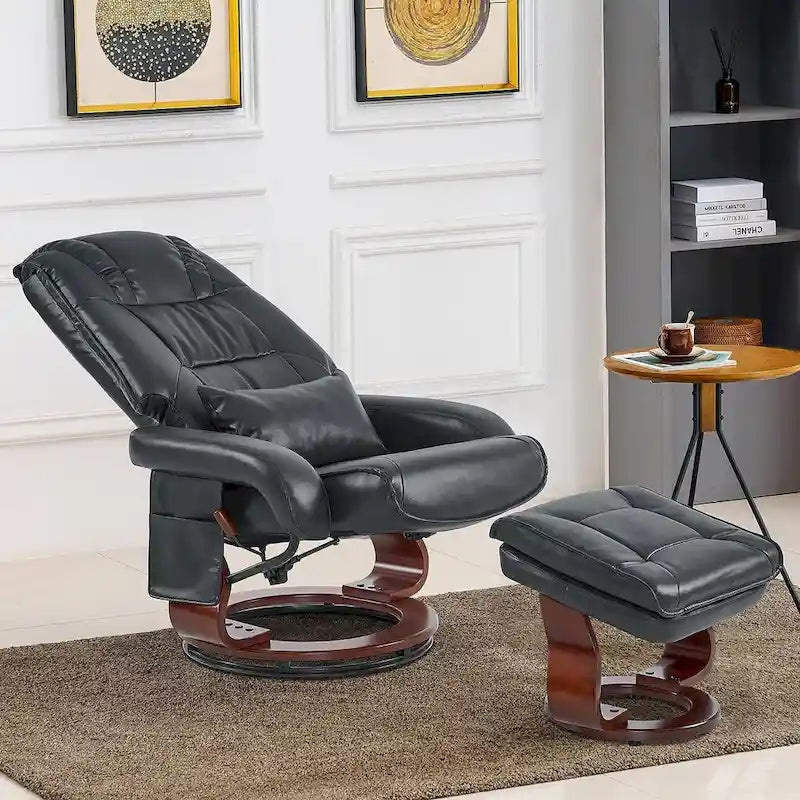 MCombo Swivel Recliners with Ottoman, Vibration Massage TV Chairs, Ergonomic Lounge Chair for Living Room, Faux Leather 4877