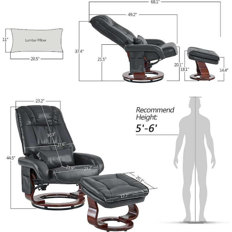 MCombo Swivel Recliners with Ottoman, Vibration Massage TV Chairs, Ergonomic Lounge Chair for Living Room, Faux Leather 4877