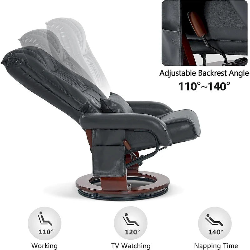 MCombo Swivel Recliners with Ottoman, Vibration Massage TV Chairs, Ergonomic Lounge Chair for Living Room, Faux Leather 4877