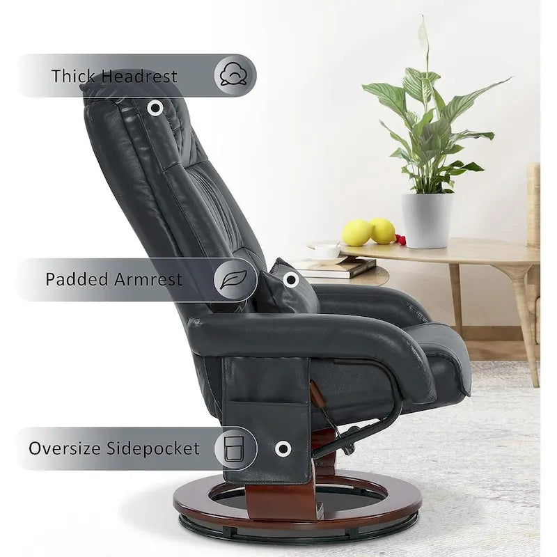 MCombo Swivel Recliners with Ottoman, Vibration Massage TV Chairs, Ergonomic Lounge Chair for Living Room, Faux Leather 4877